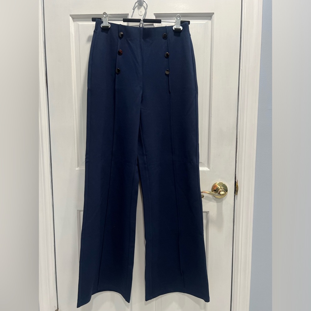 HALARA NWT High Waisted Pocket Wide Leg Blue Work Pants MEDIUM NEW TAG FELL OFF